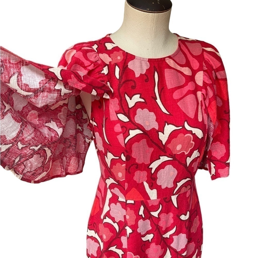 NWT RHODE x Target Zinnia Floral Print Bell Sleeve Midi Dress in Red/Pink 10 - Picture 5 of 15